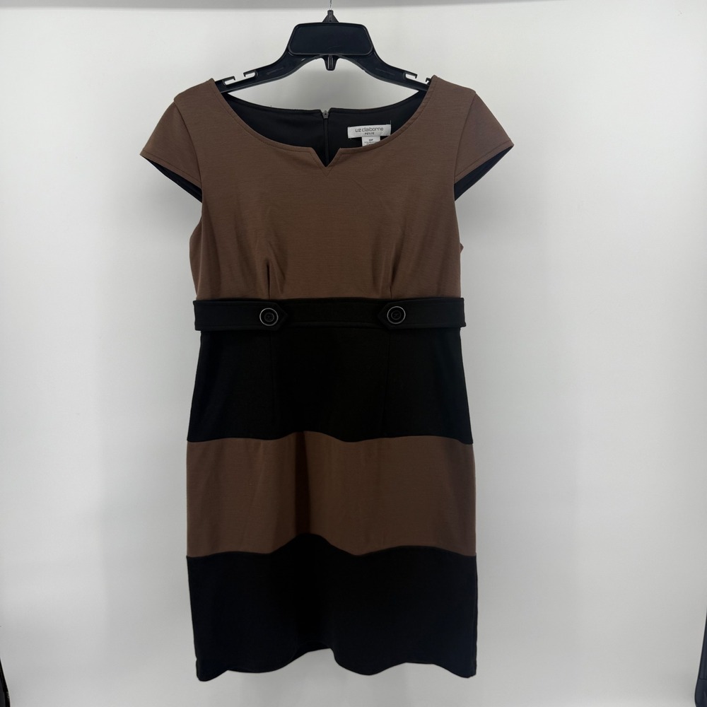 Liz Claiborne Petite Brown Black‎ Colorblock Belted Sheath Dress 10P